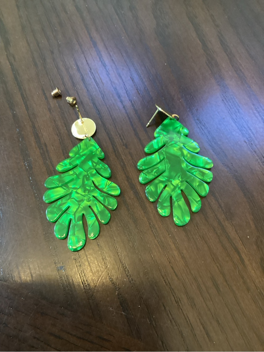 Green Leaf Drop Acrylic Earrings